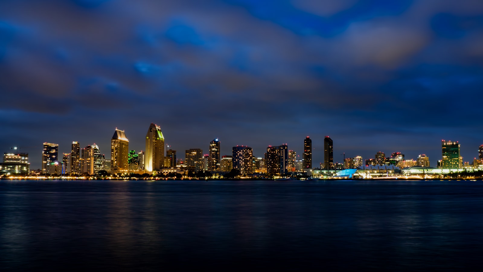 San Diego skyline at night from across the bay